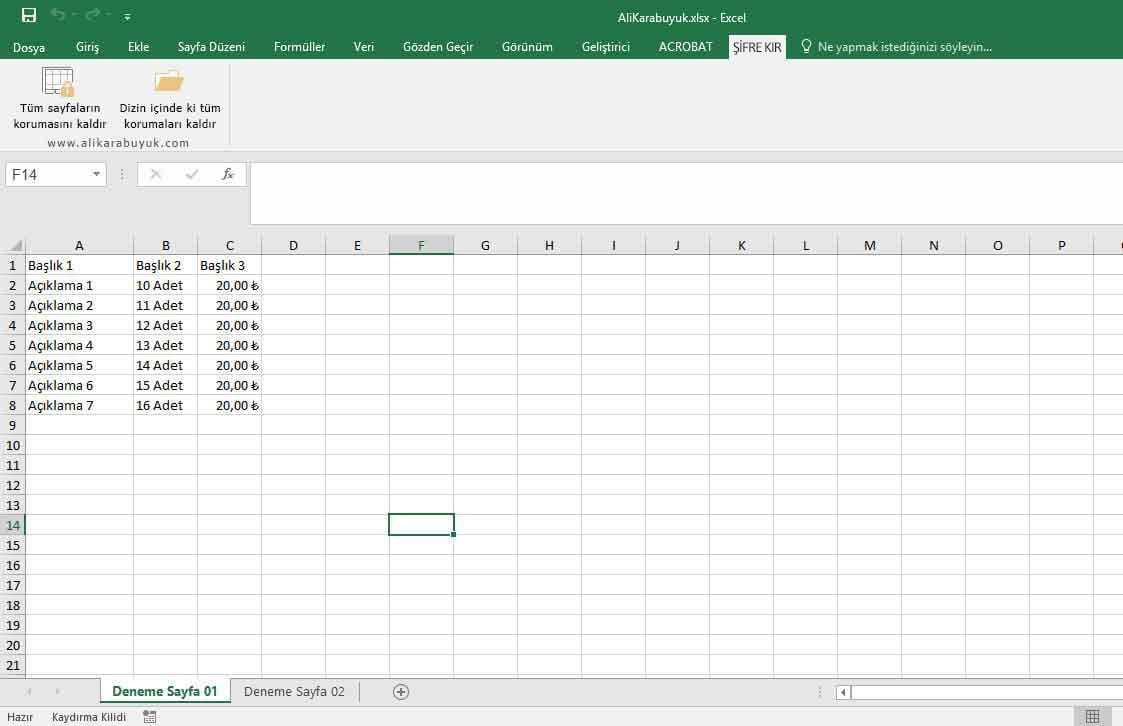 excel-sifre-kirma-eklentisi Açılan sekme de tüm sayfaların korumasını kaldır seçeneğini seçmemiz yeterlidir. Diğer seçenek olan dizin içindeki tüm korumaları kaldır seçeneği bir klasör içerisinde örneğin 10 tane excel dosyası var ve her birinin sayfaları veya bazı hücreleri korumalı, bu durumda ikinci seçenek olan dizin içindeki tüm korumaları kaldır seçeneğine tıkladığımızda Gözat seçeneği açılır ve klasör yolu gösterilir. Klasörü seçip tamam dediğinizde toplu şifre kaldırma işlemi gerçekleşmiş olur. Bu çok kullanılan bir seçenek değildir.