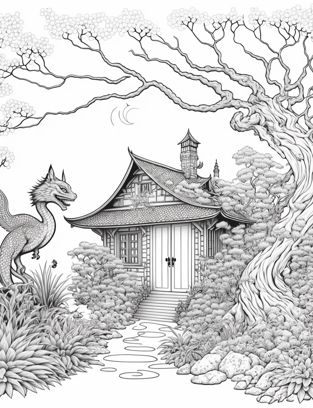 Japon Evi Çizimi – Siyah Beyaz – Boyama Kitabı Japon Evi Çizimi - Siyah Beyaz - Boyama Kitabı