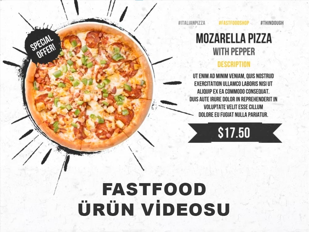 Tanıtım Videosu Örnekleri — Ürün, Hizmet ve Sunum Videoları 9 Fast food ürün tanıtım videosu — pizza görseli, içindekiler ve fiyat