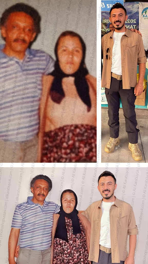 Eski ve Yeni Neslin Aynı Karede Buluşması – Aile Montaj Çalışması Farklı Anne ve Baba Fotoğraflarının Birleştirilmiş Hali
