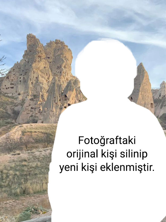 Kapadokya manzarasında orijinal kişiyle çekilmiş fotoğraf