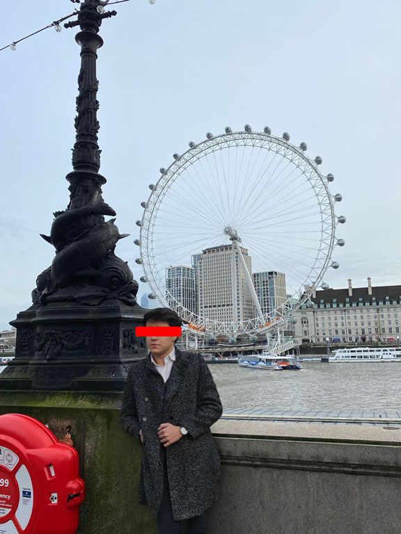 London Eye manzarasına kişi eklenmiş Photoshop arka plan değiştirme uygulaması