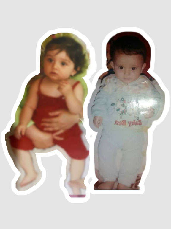 Sevgililere ait birbirinden bağımsız çocukluk fotoğrafları, montaj öncesi hali