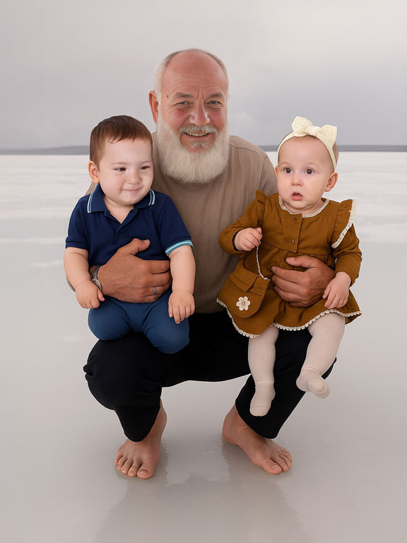 Photoshop ile birleştirilmiş vefat eden dede ve torunların Tuz Gölü üzerinde yer aldığı duygusal kare