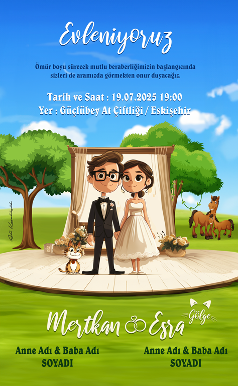 Gelin Damat Karikatürlü Davetiye Tasarımı – Ali Karabüyük İmzasıyla
