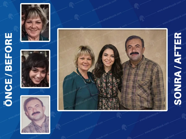 Rahmetli eşinin ve kendisini fotoğraf karesine ekletmek istedi, Ortaya da kızlarının şimdiki halini ekleterek 3 kişilik bir aile tablosu yaptırıldı.