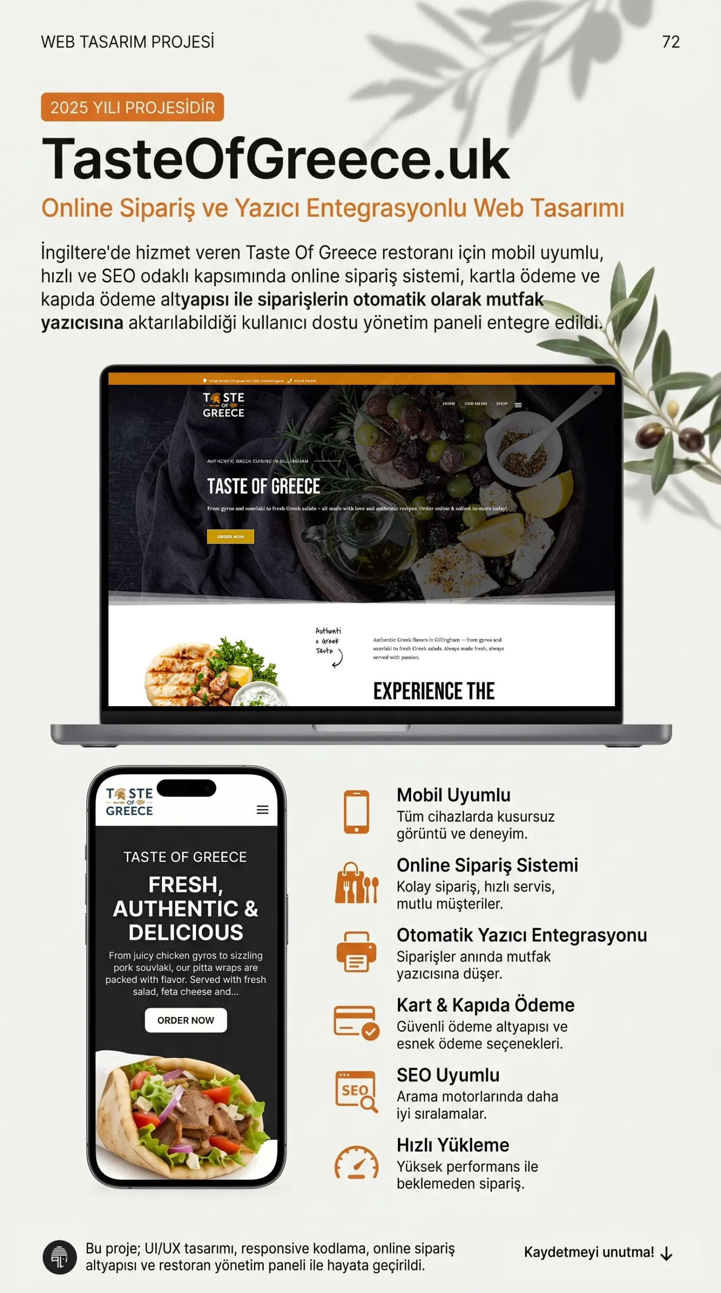 Online sipariş sistemli restoran web sitesi tasarımı TasteOfGreece.uk restaurant web tasarımı projesi