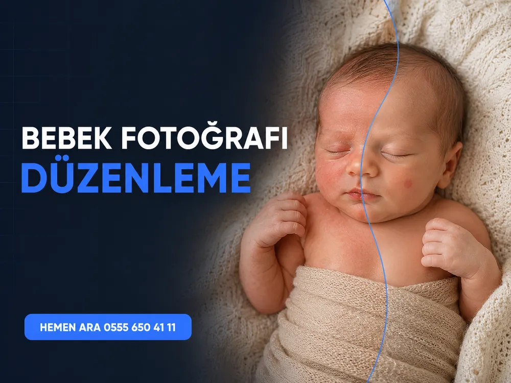 Bebek fotoğrafı düzenleme işleminin öncesi ve sonrası karşılaştırması