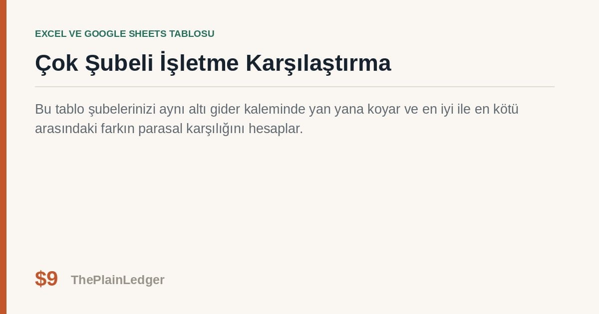 Çok Şubeli İşletme Karşılaştırma Tablosu — Excel ve Google Sheets tablosu önizlemesi