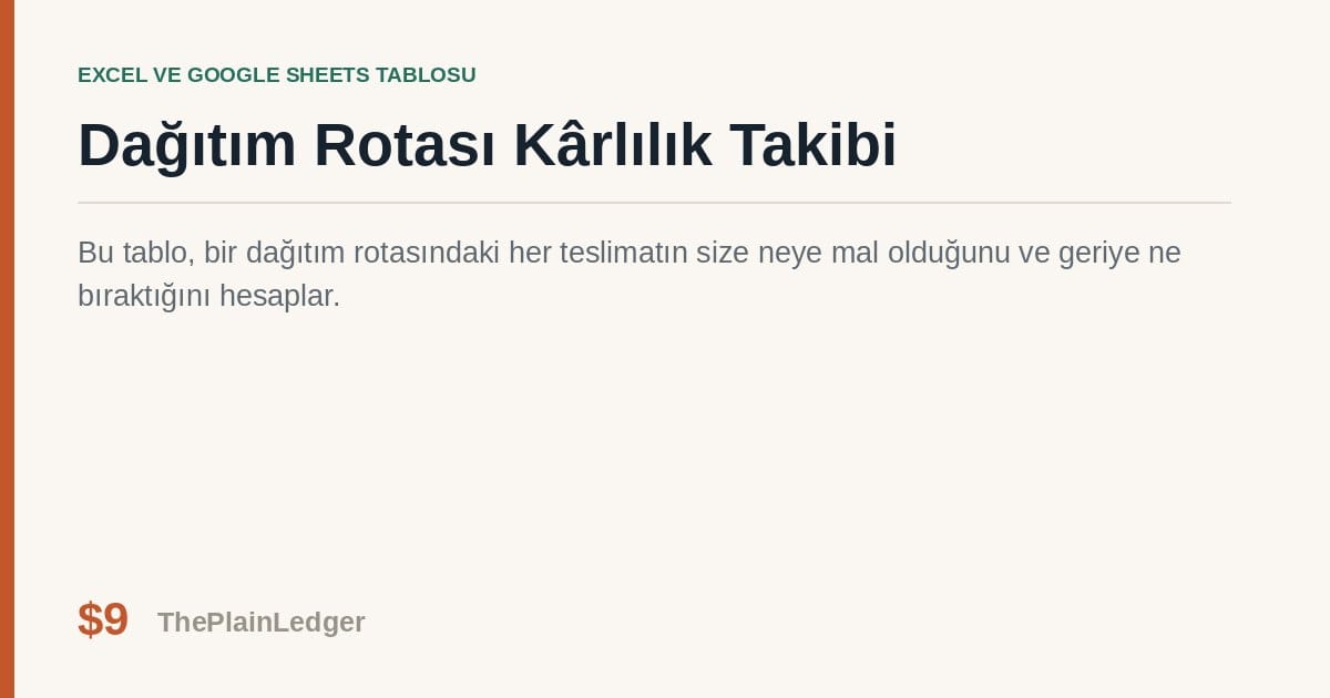 Dağıtım Rotası Kârlılık Takibi Tablosu — Excel ve Google Sheets tablosu önizlemesi