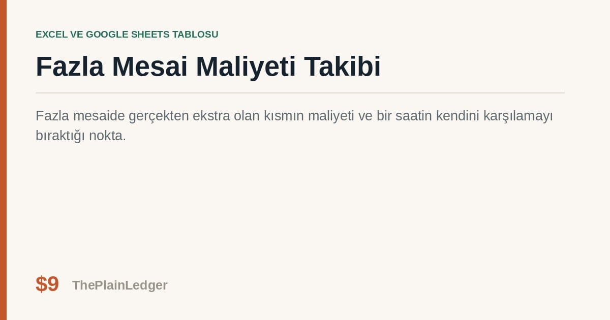 Fazla Mesai Maliyeti Takibi Tablosu — Excel ve Google Sheets tablosu önizlemesi