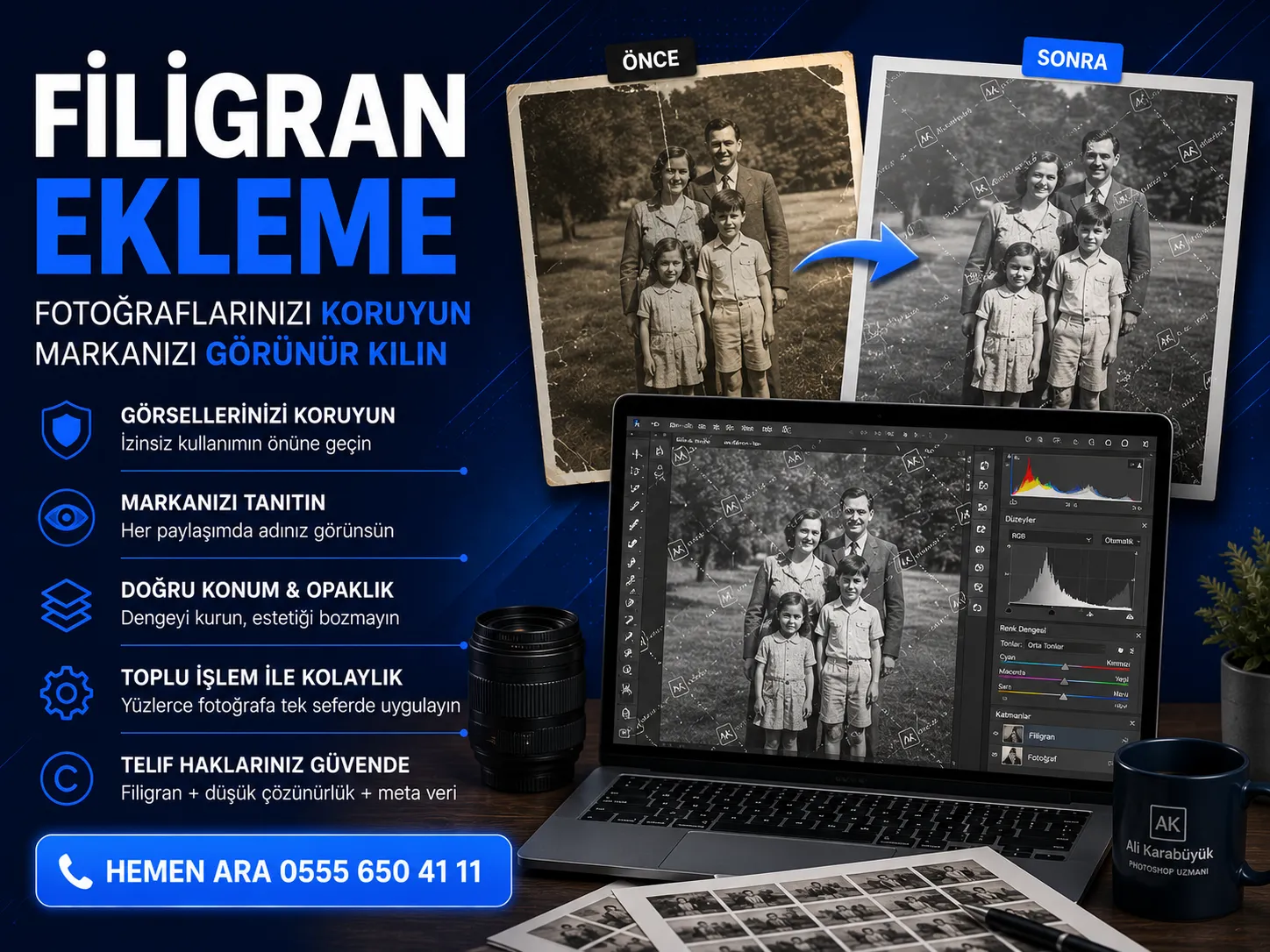fotografa filigran ekleme telif