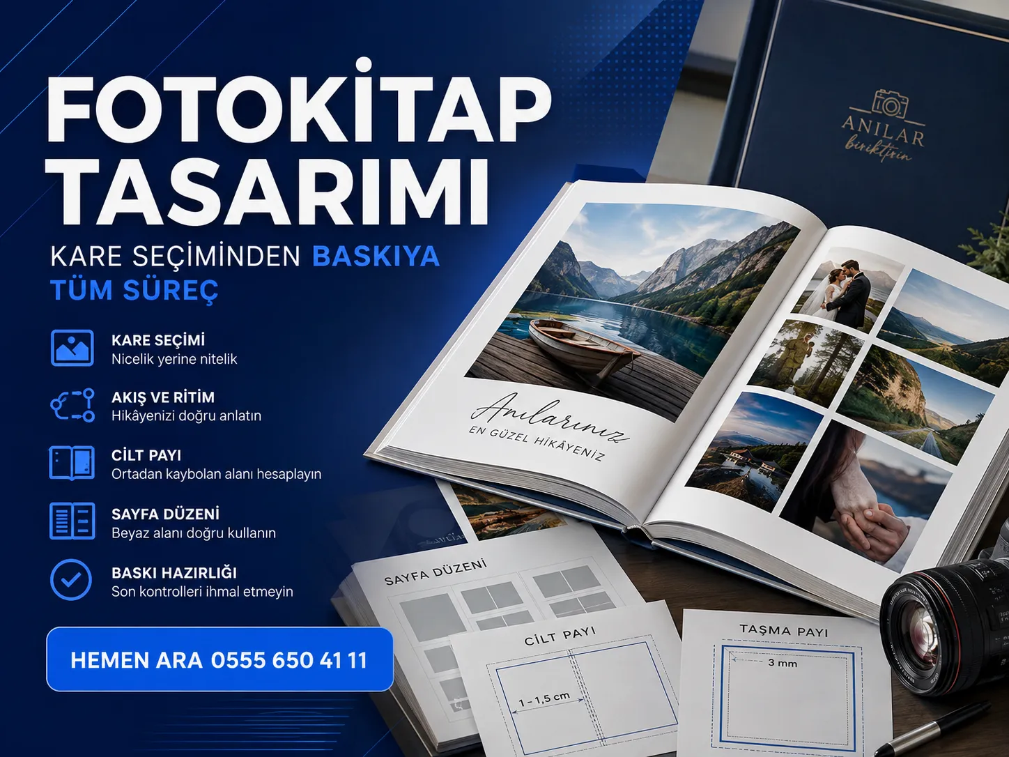 Fotokitap sayfa tasarımının düzen ve cilt payına göre hazırlanması