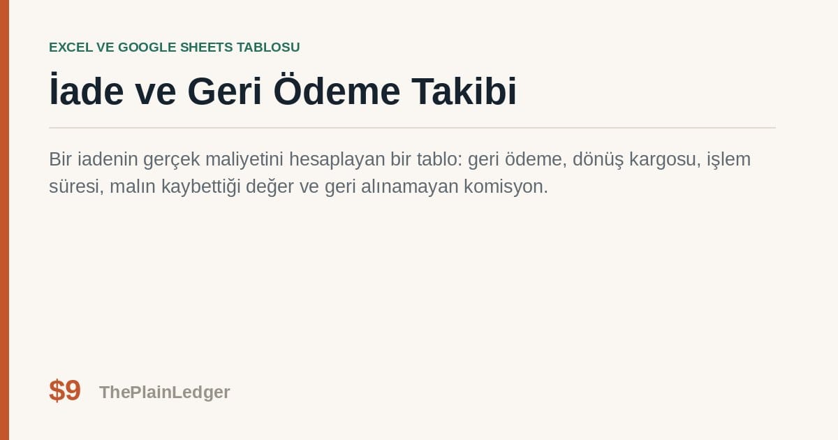 İade ve Geri Ödeme Takibi Tablosu — Excel ve Google Sheets tablosu önizlemesi