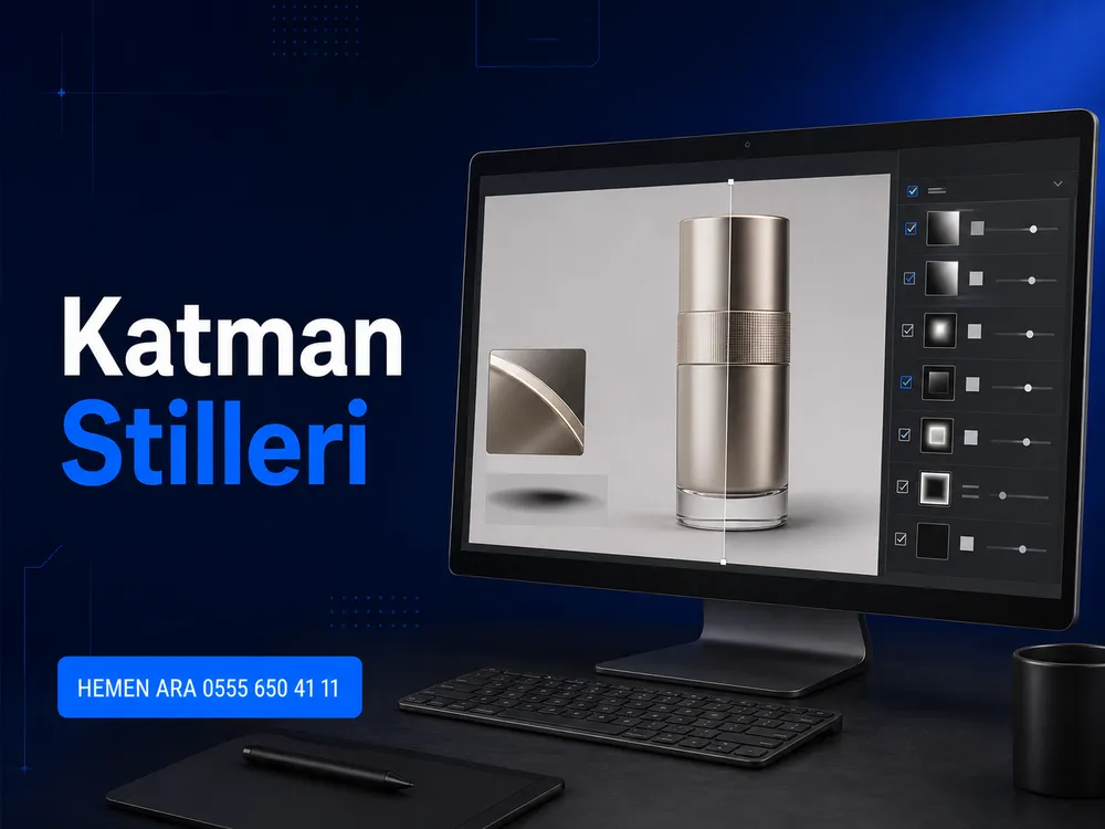 Katman stilleri ile düz görünen bir ürün görselinin derinlik kazanması