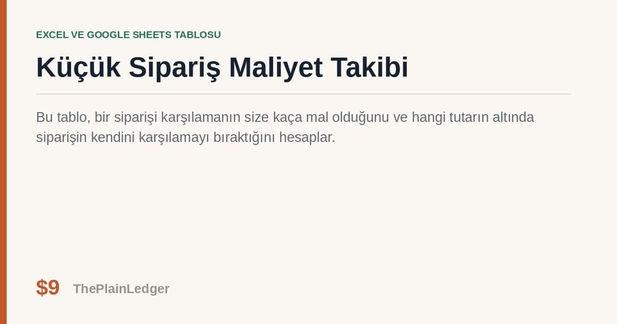 Küçük Sipariş Maliyet Takibi Tablosu — Excel ve Google Sheets tablosu önizlemesi