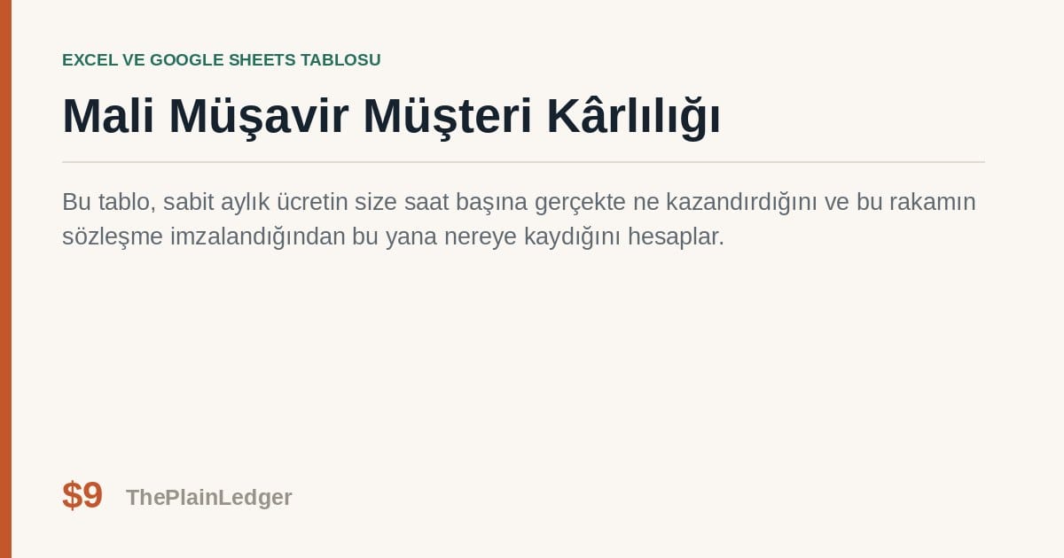 Mali Müşavir Müşteri Kârlılığı Tablosu — Excel ve Google Sheets tablosu önizlemesi