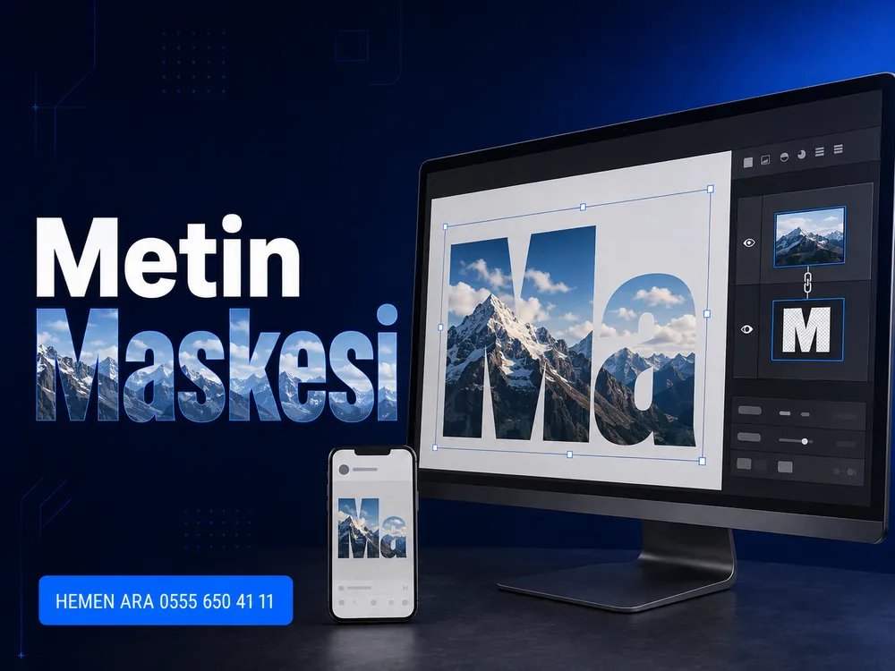 Metin maskesi tekniğiyle düz bir yazının fotoğrafla doldurulmuş hâle getirilmesi