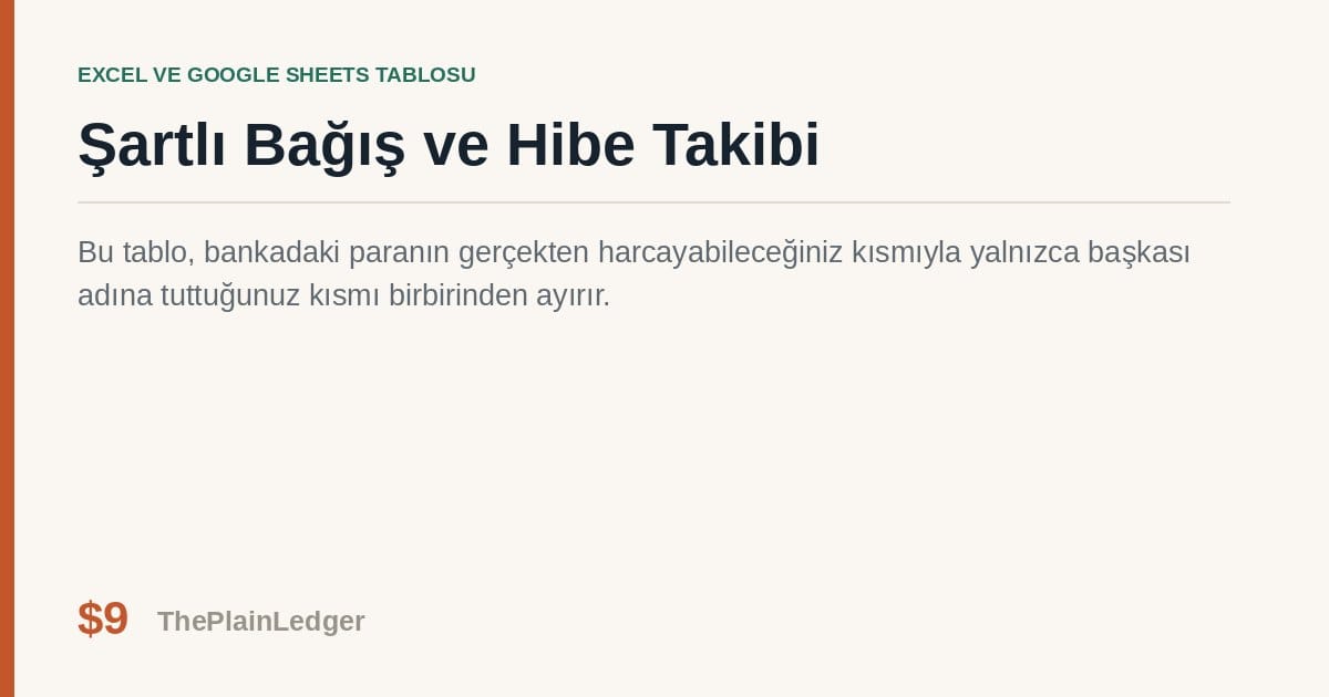 Şartlı Bağış ve Hibe Takibi Tablosu — Excel ve Google Sheets tablosu önizlemesi