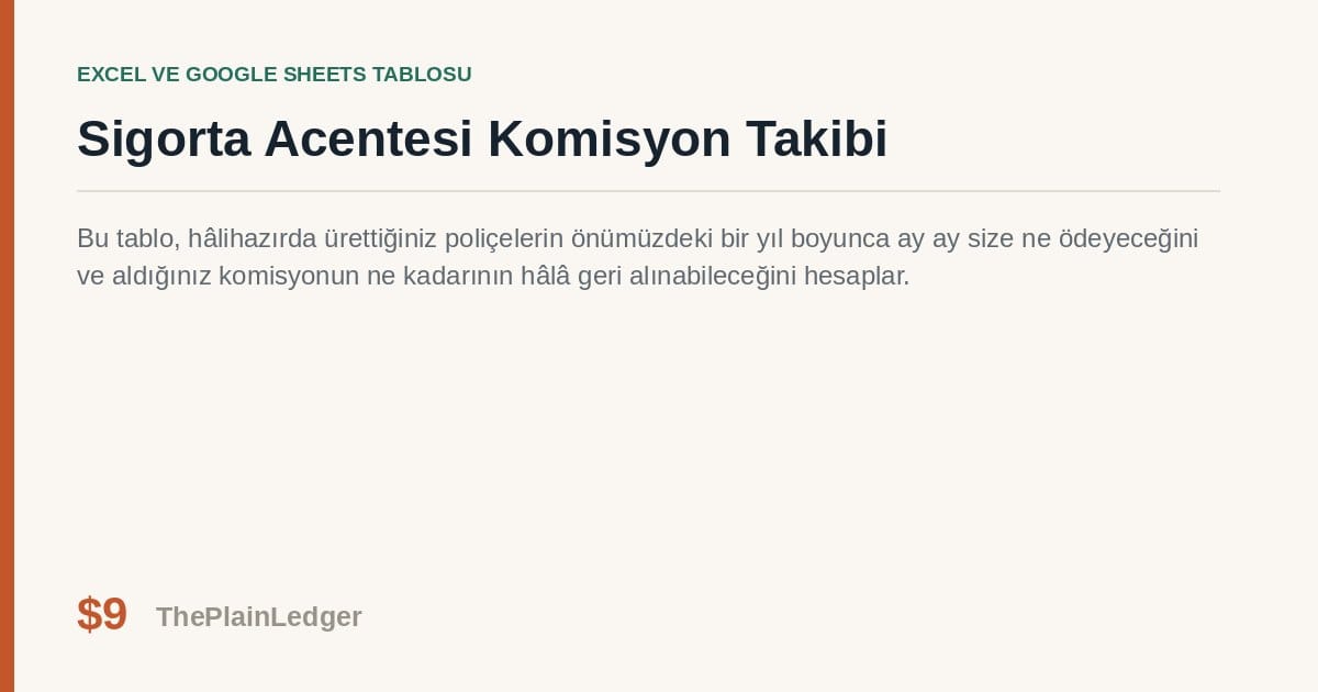 Sigorta Acentesi Komisyon Takibi Tablosu — Excel ve Google Sheets tablosu önizlemesi