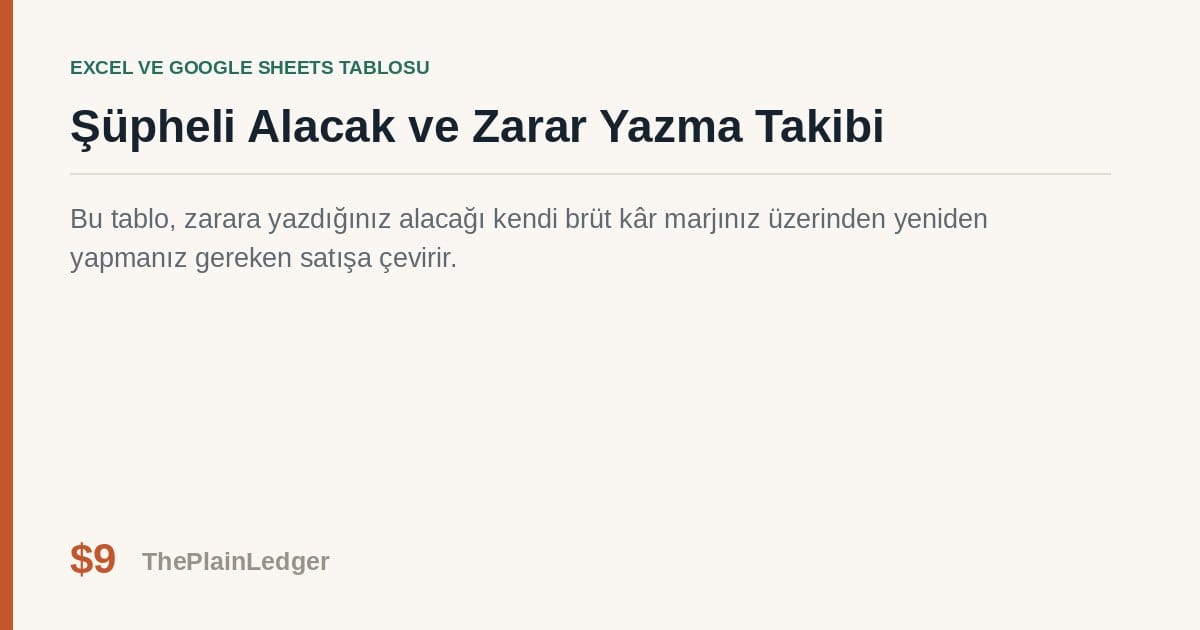 Şüpheli Alacak ve Zarar Yazma Takibi Tablosu — Excel ve Google Sheets tablosu önizlemesi
