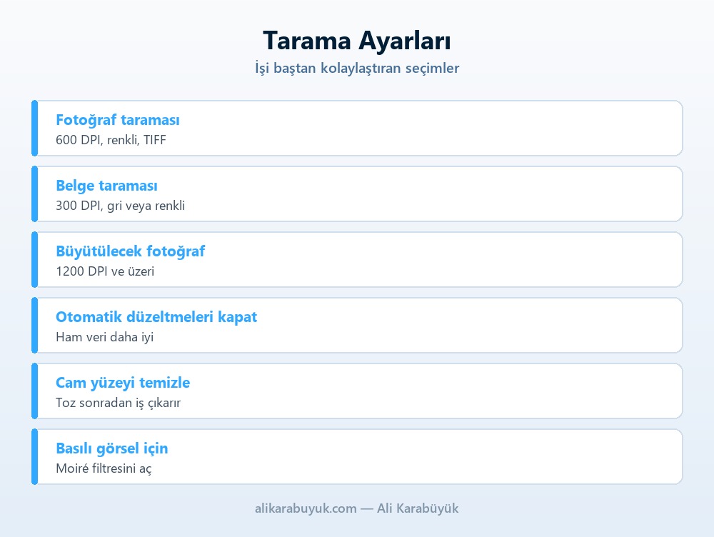 Taranmış Belge ve Fotoğrafları Temizleme 3 Fotoğraf ve belge tarama ayarları listesi