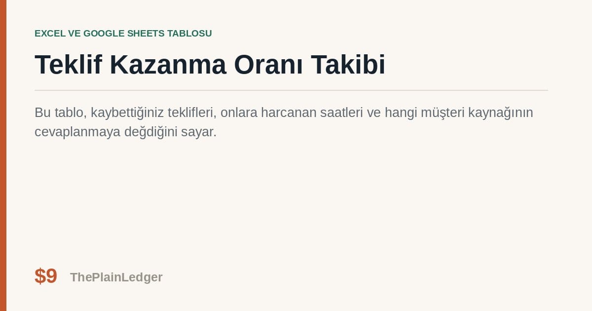 Teklif Kazanma Oranı Takibi Tablosu — Excel ve Google Sheets tablosu önizlemesi