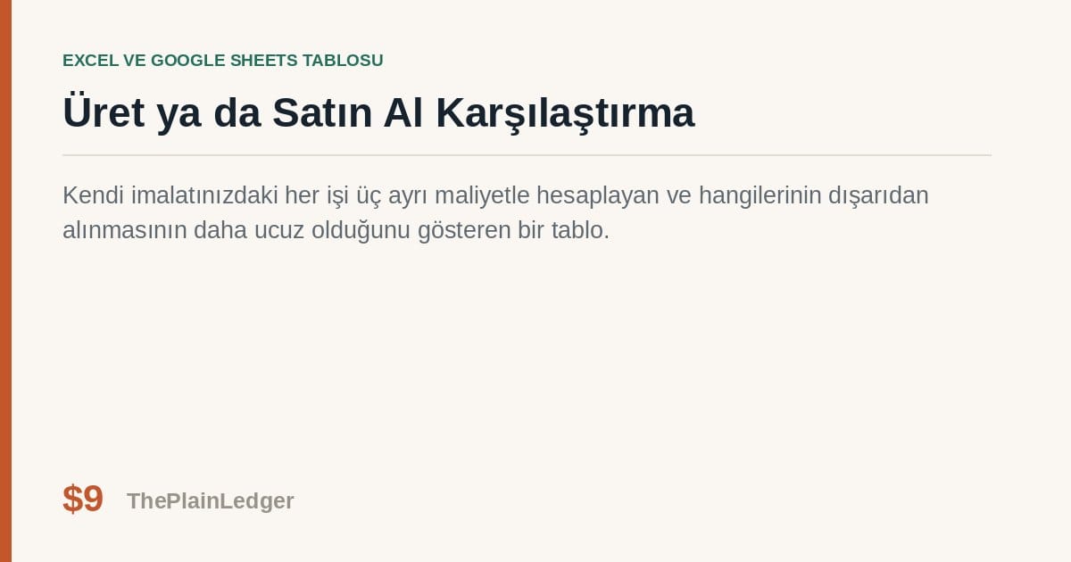 Üret ya da Satın Al Karşılaştırma Tablosu — Excel ve Google Sheets tablosu önizlemesi