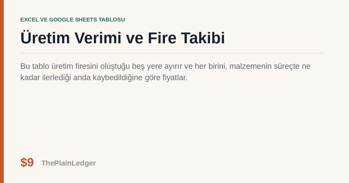 Üretim Verimi ve Fire Takibi Tablosu — Excel ve Google Sheets tablosu önizlemesi
