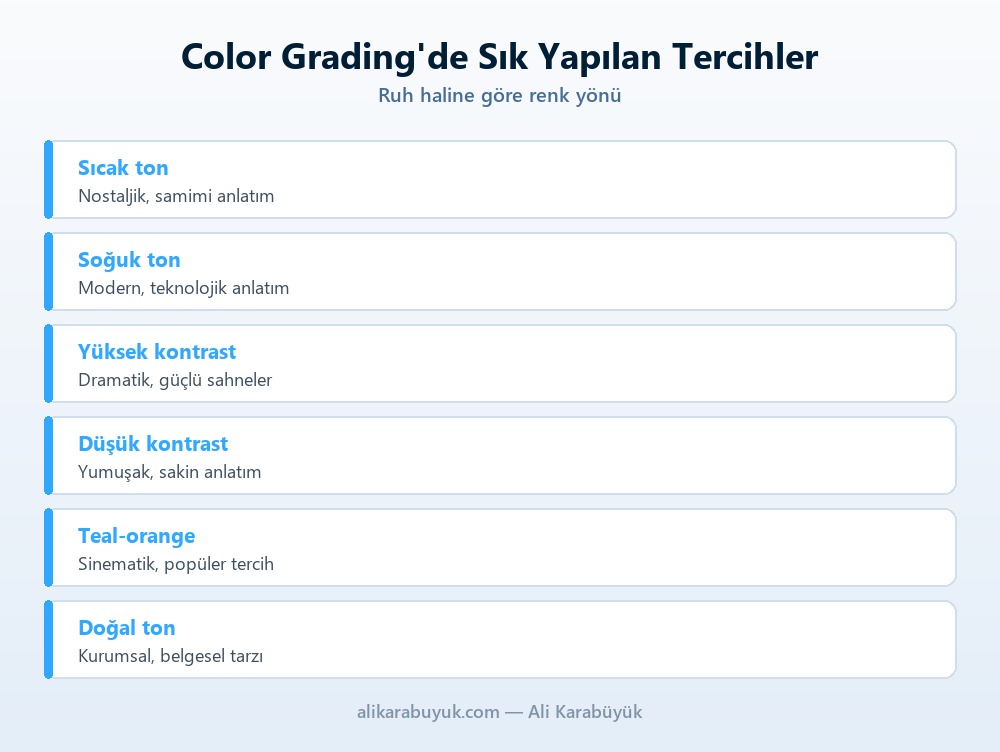 Video Düzenlemede Renk Uyumu (Color Grading) Neden Önemli? 4 Color grading'de kullanılan renk yönü tercihleri listesi