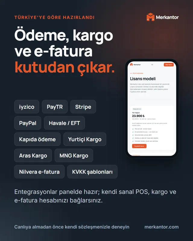 Merkantor Kampanya Tasarımları: Sosyal Medya Serisi 4 Merkantor kampanya tasarımı: ödeme, kargo ve e-fatura, koyu tema