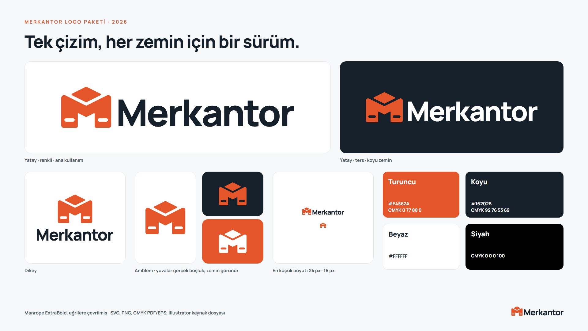 Merkantor Logo Paketi 2026 önizlemesi: yatay, dikey ve amblem logo sürümleri ile renkler Merkantor Logo Paketi 2026 önizlemesi: yatay, dikey ve amblem logo sürümleri ile renkler