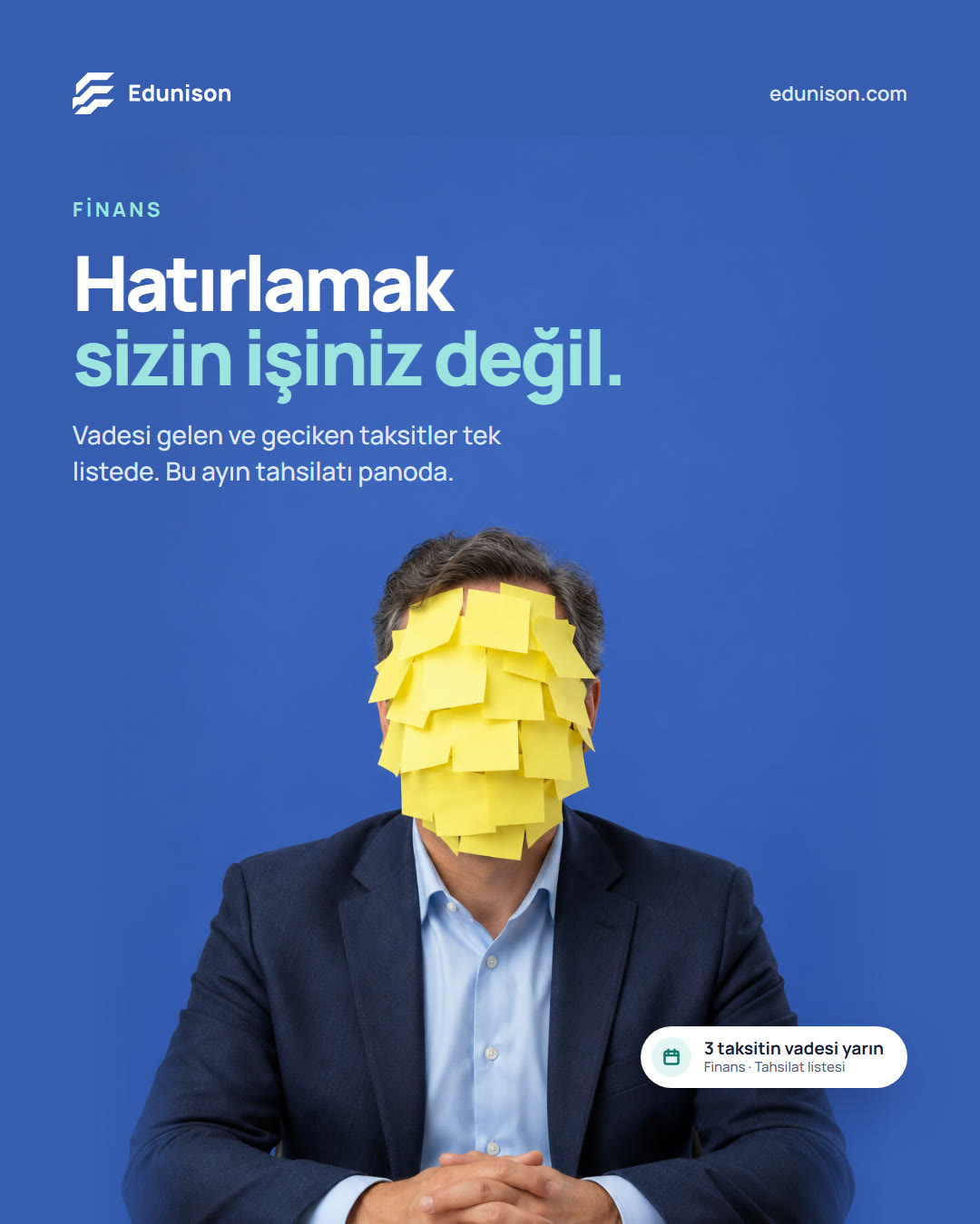 Yapışkan Not Sosyal Medya Tasarımı Yapışkan not sosyal medya tasarımı: yüzü yapışkan notlarla kaplanmış bir yönetici, "Hatırlamak sizin işiniz değil." başlığı