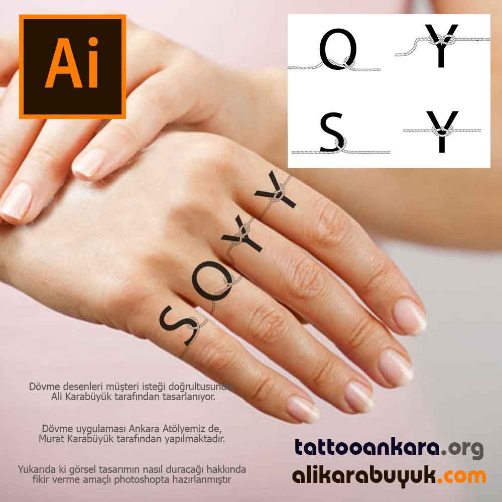 Kişiye özel dövme deseni düğümlü harfler