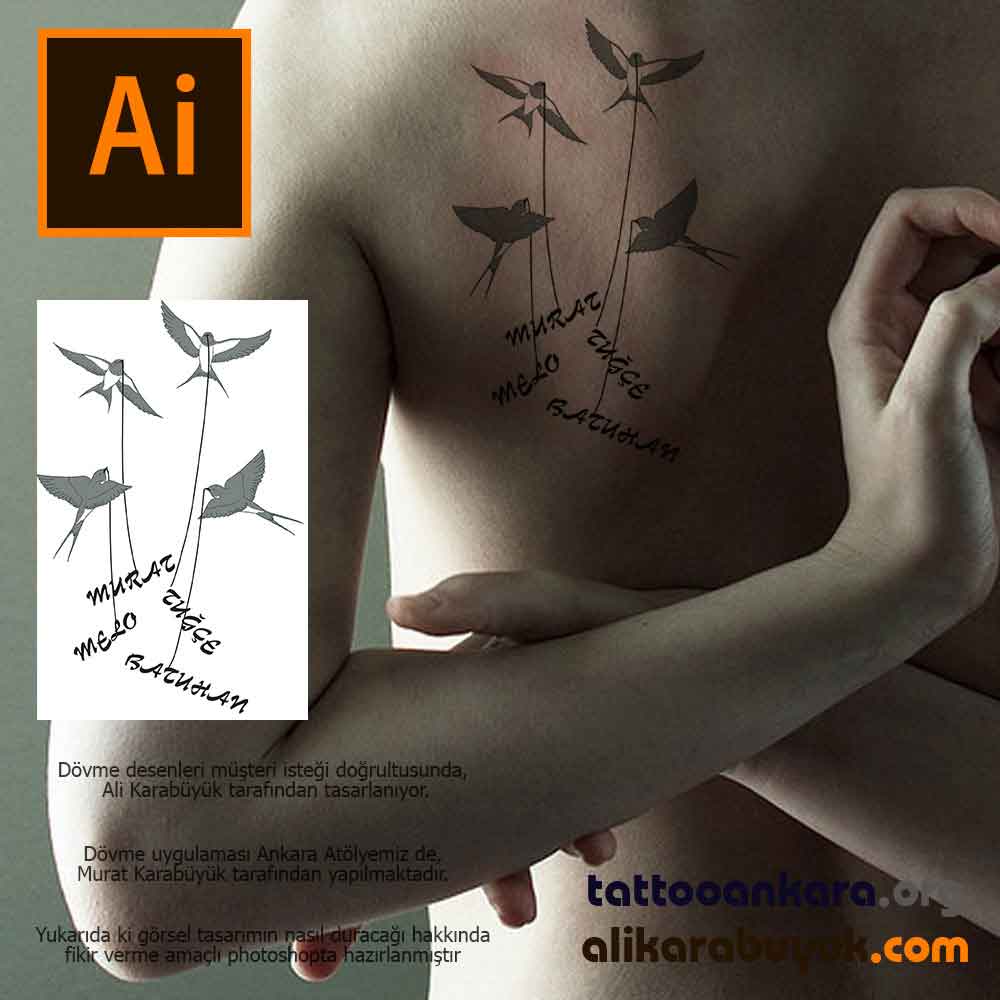 Dövme Tasarımı Kırlangıç ve İsimler
